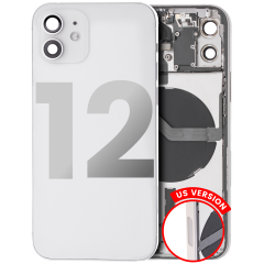 Back Housing W/ Small Components Pre-Installed Compatible For iPhone 12 (US Version) (Used OEM Pull: Grade C) (White)